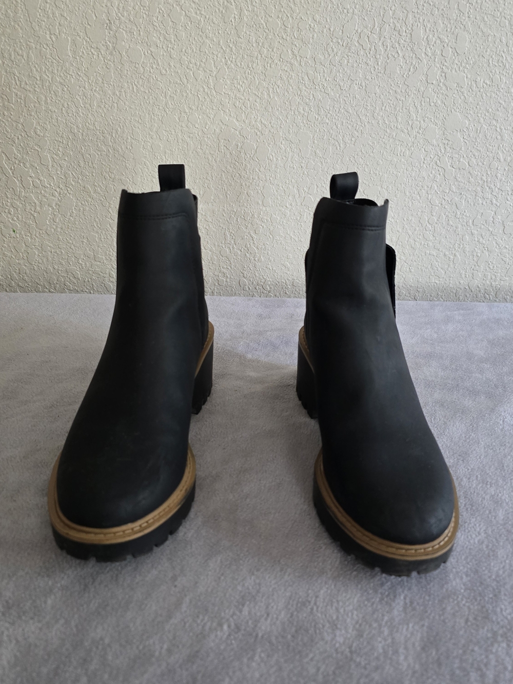 a.n.a Black Chelsea Lug Sole Ankle Boots with Tan Trim
